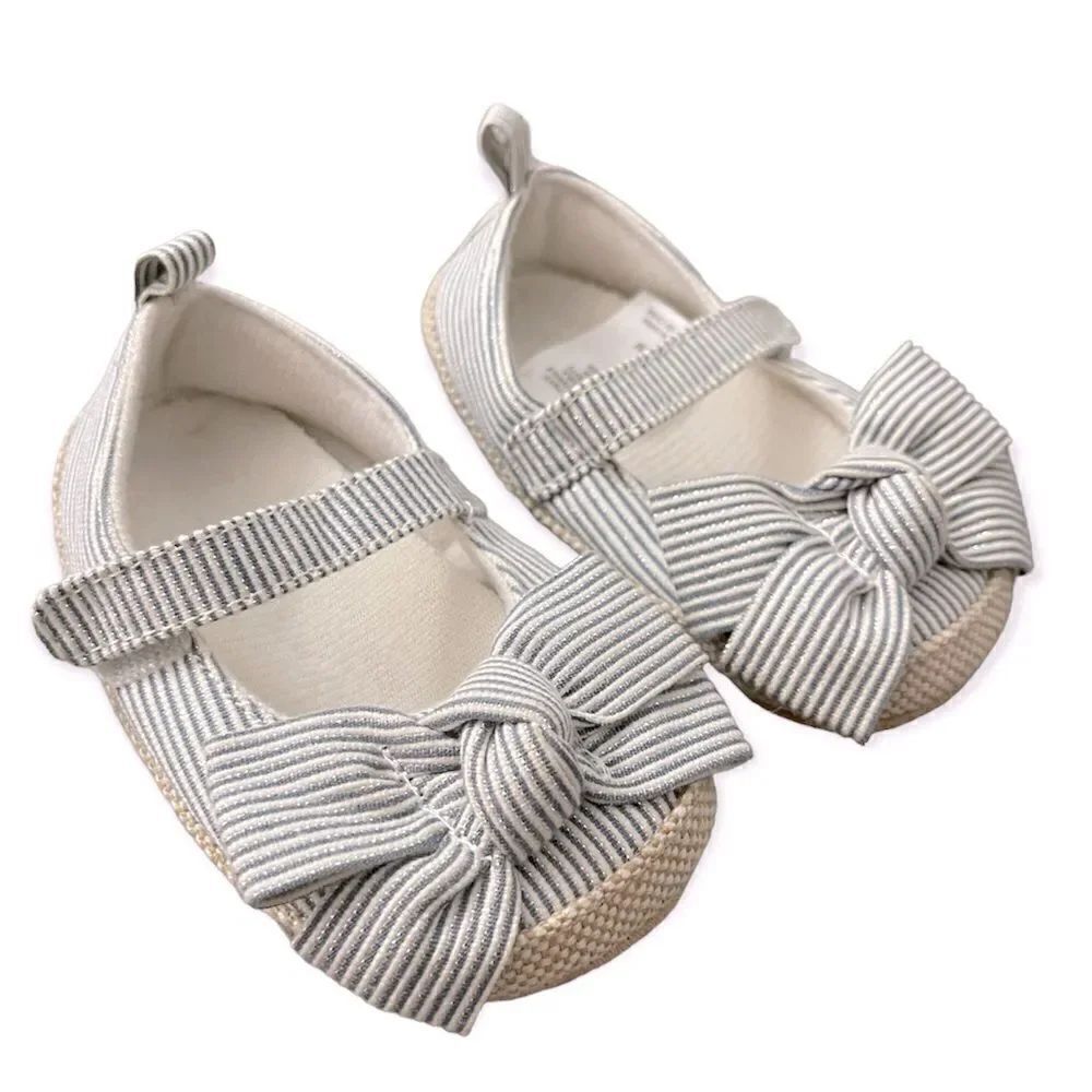 Target Baby Girl’s Striped Seersucker Bow Detail Slipper Crib Shoes 6-9 Months